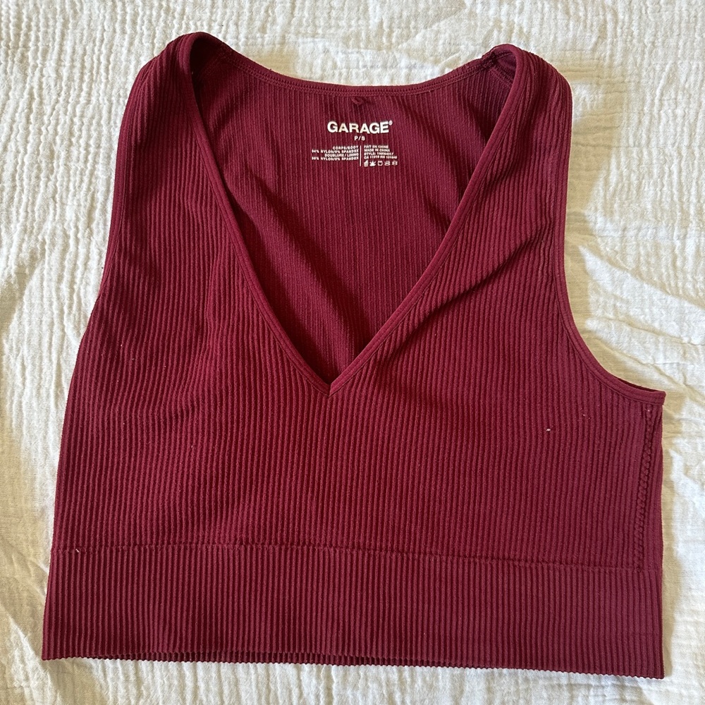Garage Clothing Stella Seamless Plunge Tank Top Red Burgundy Size Small